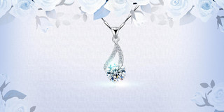 蓝色简约大气钻石项链花朵珠宝展板背景珠宝背景